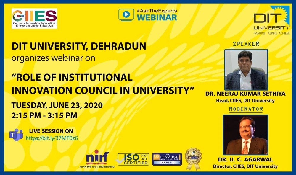 WEBINAR ON 'ROLE OF INSTITUTIONAL INNOVATION COUNCIL IN UNIVERSITY'